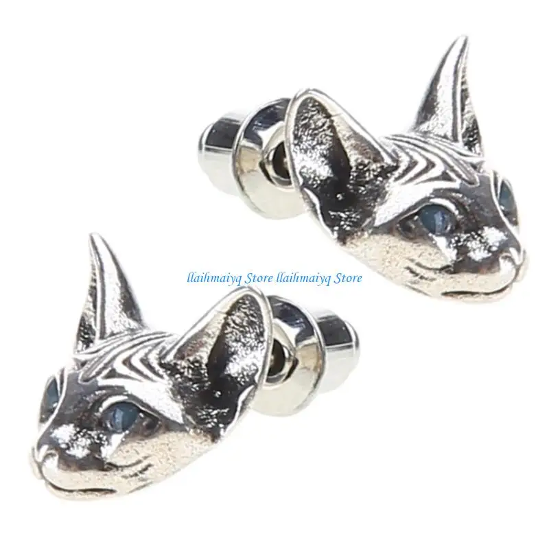 573B Gothic Cool Vintage Sphink for Cat Studs Earrings Punk Cats Earri