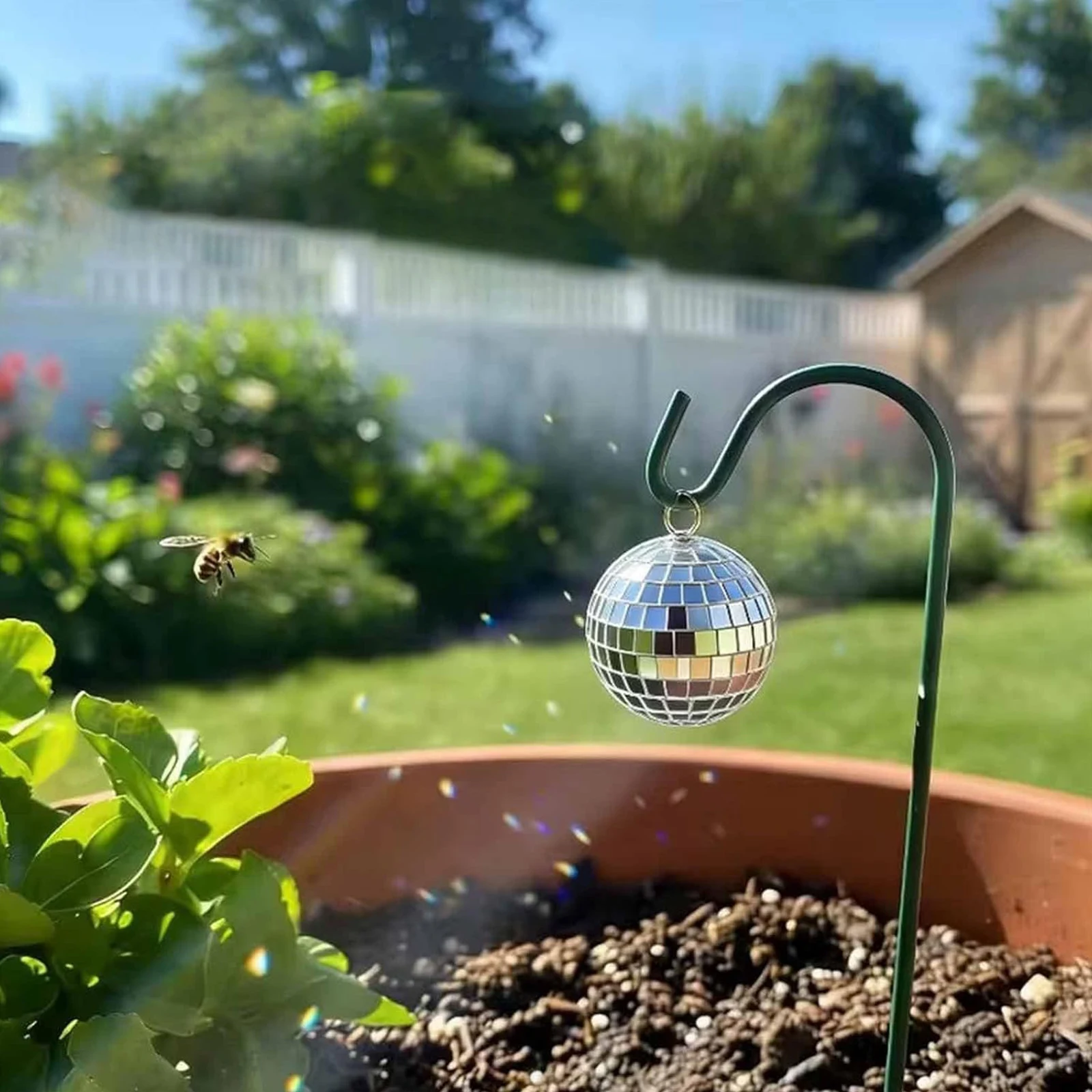 3PCS Tiny Garden Disco Ball Silver Reflective Disco Balls Small Disco Ball Planter Stakes for Patio Lawn Pathway Decorations