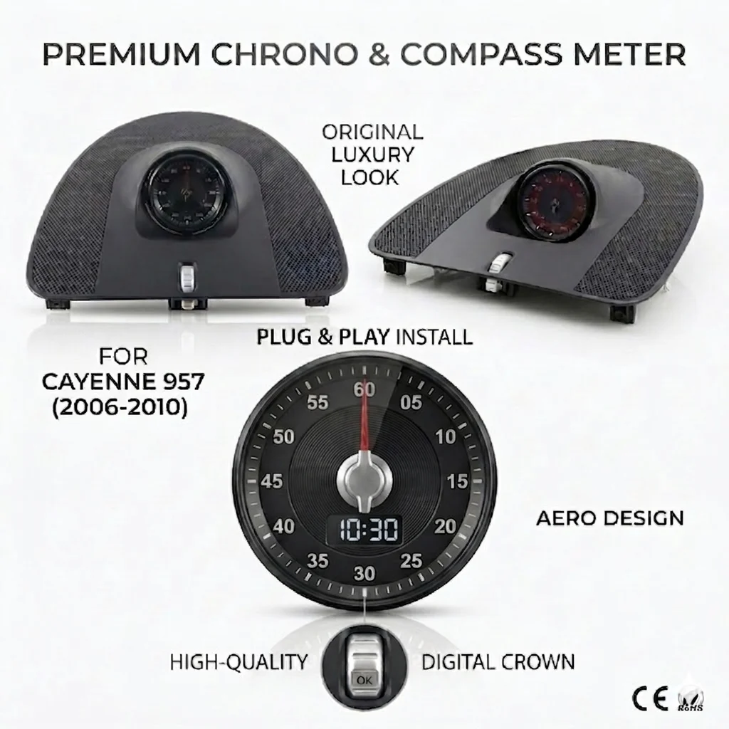 Stopwatch Dashboard Center Clock For Porsche Cayenne 957 2006-2010 Compass Electronic Meter Plug Play Original Look Decoration