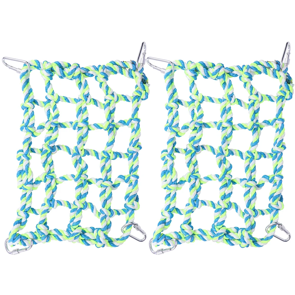 

2 pcs Colored Woven Pet Hanging Net Net Green Hammock Durable Rope Parrot Toys Large Medium Size Pet Bird Play
