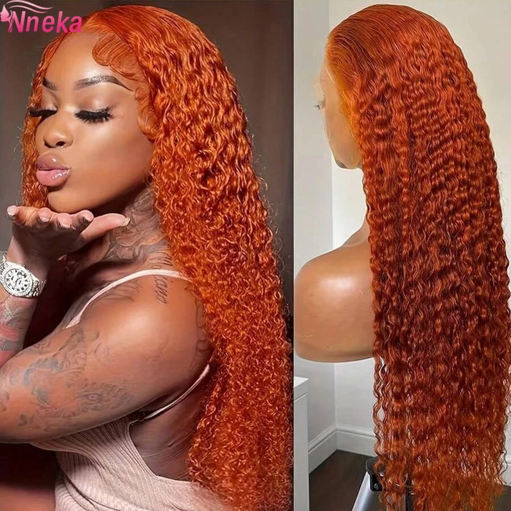 

Парик из натуральных волос Deep Wave 13x4 с прозрачной кружевной основой, цвет имбирно-оранжевый 350, с эффектом водной волны, кудрявый, парик с фронтальной кружевной вставкой 13x6, плотность 200%