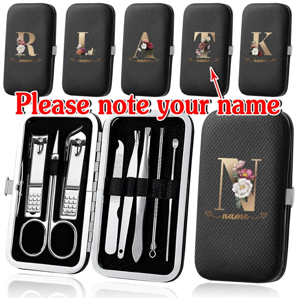 Customized Name 8Pcs Manicure Set Professiona Pedicure Kit Tools Stainless Steel Nail Clipper Organizer Portable Nail Beauty Box