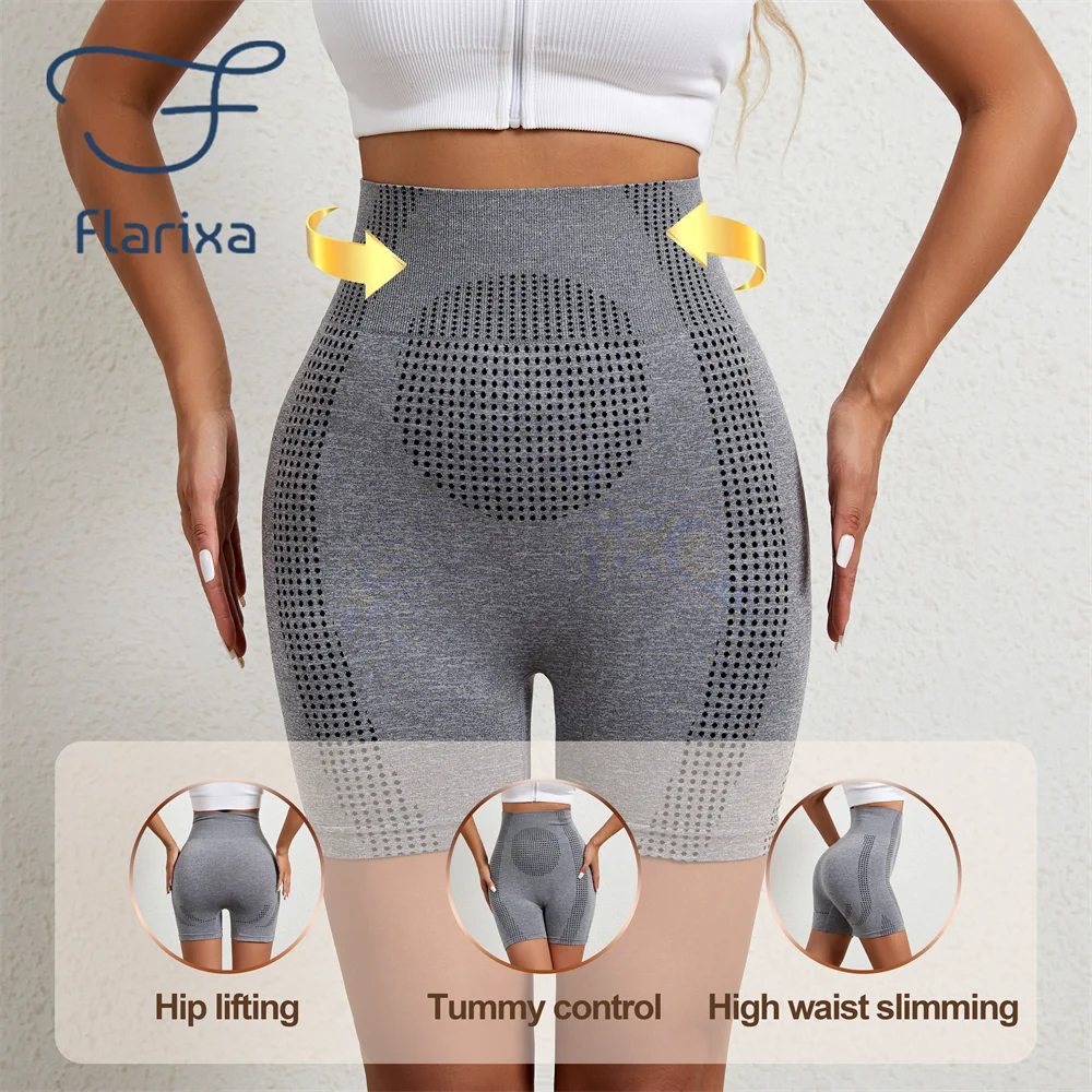 Flarixa Women Seamless Body Shaper Sports Shorts High Waist Tummy Control Fitness Yoga Quick Drying Running Cycling Shorts