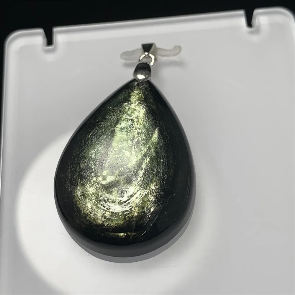 Natural Green Light Lepidolite Pendants Woman Healing Mysterious Black Gemstones Beads Flaky Water Drop Jewelry 925 Silver Clasp