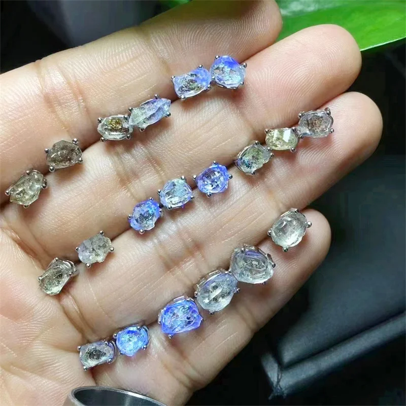 S925 Natural Herkimer Diamond Ear Stud Women Fashion Sweet Reiki Healing Fengshui Energy Strand Girls Jewelry Gift 1PCS