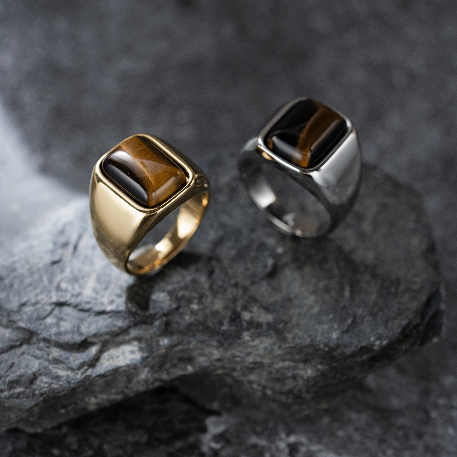 Retro Mode Persönlichkeit Luxuriöser natürlicher Tigerauge Steinring. Lässiger Business-Stil Unisex-Ring. 316L Edelstahl – Detail 2