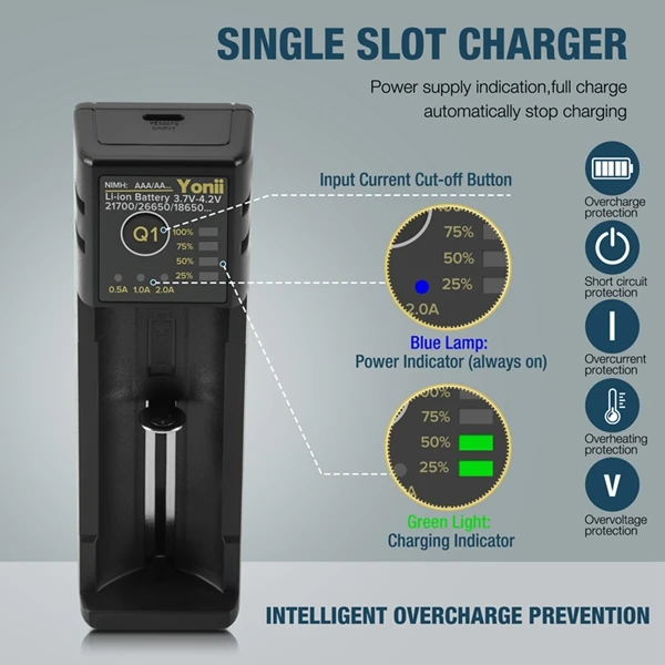 18650 Battery Charger 26650 Usb Smart Nickel Hydrogen Aa Aaa 21700 Single Slot Lithium Battery Charger-ABVM