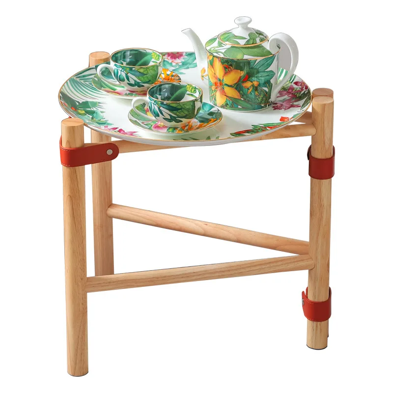 Medieval small coffee table Nordic ins solid wood bone china tray removable sofa side table