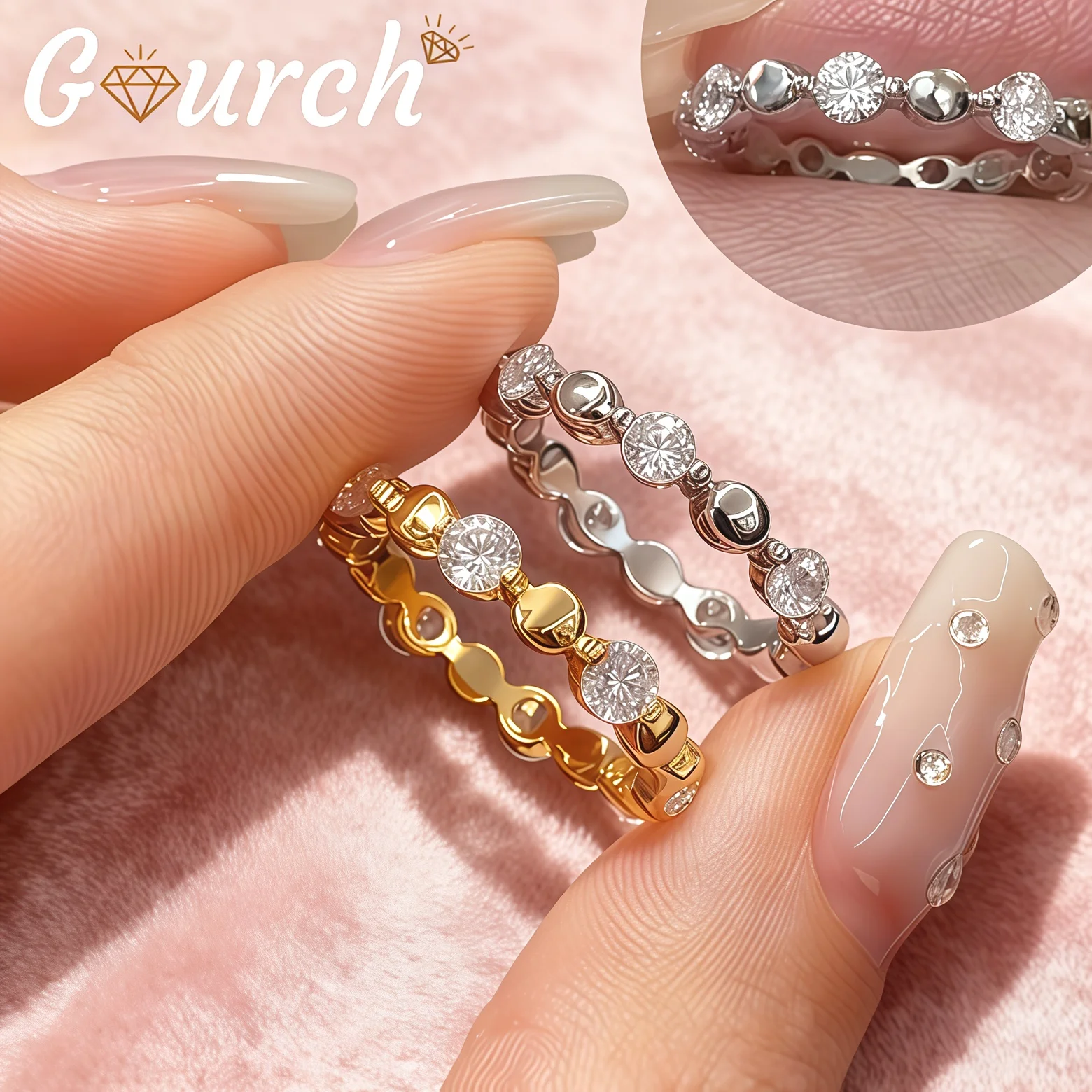 

Gourch S925 Серебряное круглое кольцо с муассанитом Eternity для женщин, минималистичный штабелируемый ремешок, уникальный ювелирный подарок на годовщину