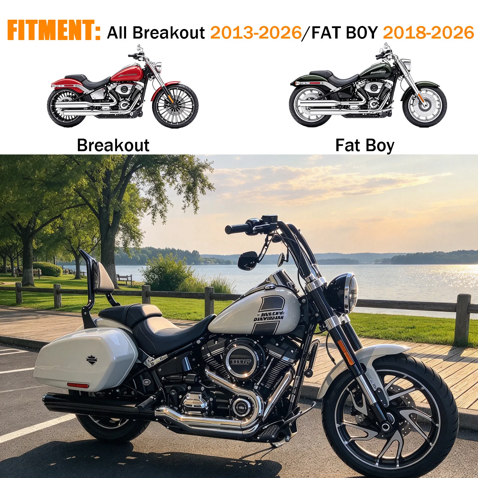 Chrome 1.5' Pipe Detachable Motorcycle Backrest Rear Sissy Bar & Luggage Rack For Harley Fat Boy FLFBS 18-26 Breakout 2013-2026