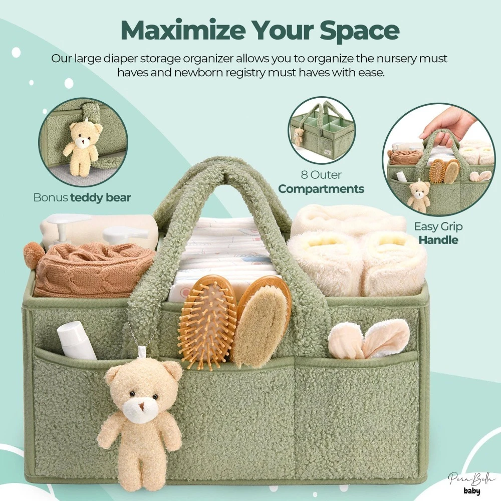 Bolsa de Almacenamiento para Pañales de Bebé, de Felpa, Gran Capacidad, Multifuncional, Portátil, Plegable, Organizador de Viaje, de Pana Suave