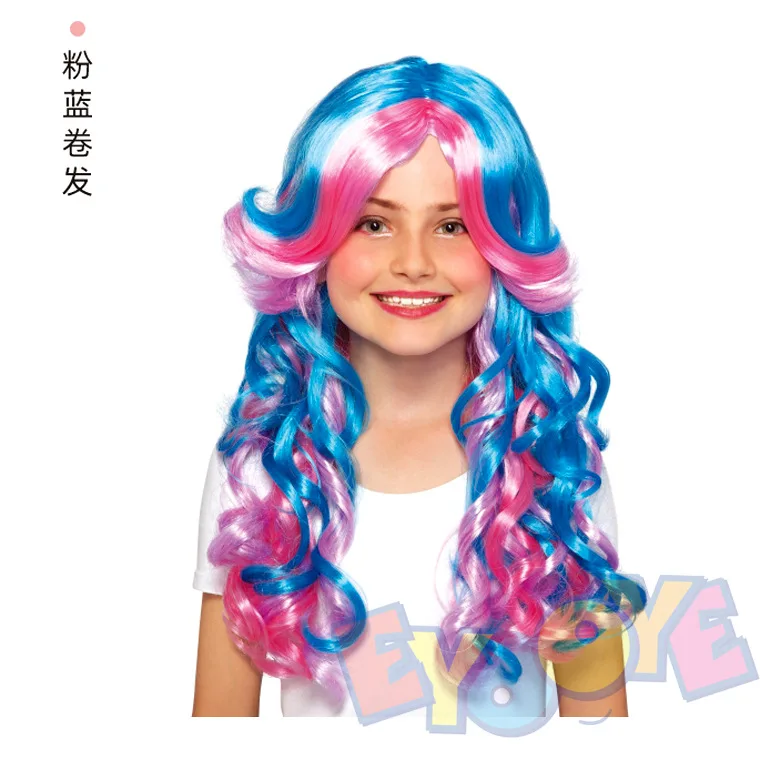 Kinder gewellte bunte mittellange Haare setzt Urlaub Bühne Performance Perücke Party Cosplay Requisiten