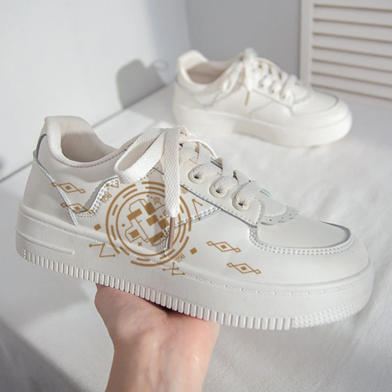 Genshin Impact Cosplay Sneakers Anime Figure Zhongli Paimon Klee Hu Tao Casual Off White Shoes Women Flat Platform Sports Shoes