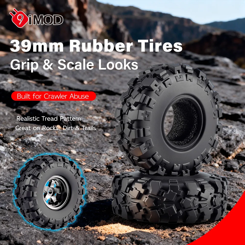9IMOD Metal 0.7 Inch Beadlock Wheels 39mm Rubber Tires for 1/30 SCX30 RC Crawler CNC Machined Wheel Rims Upgrade Parts Set