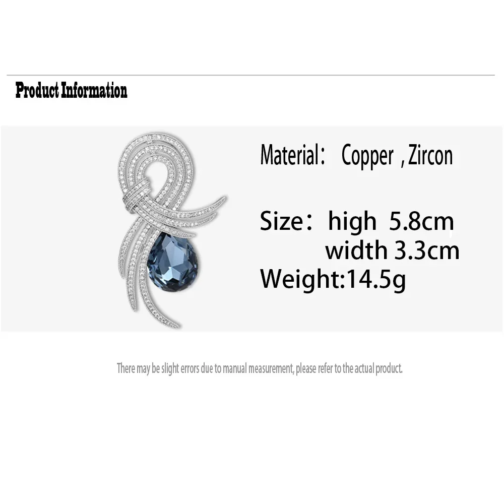 Exquisite Angel Wings Crystal Feather Brooch for Women Fashion Blue Red Zircon Metal Brooches Corsage Women's Party Accessories