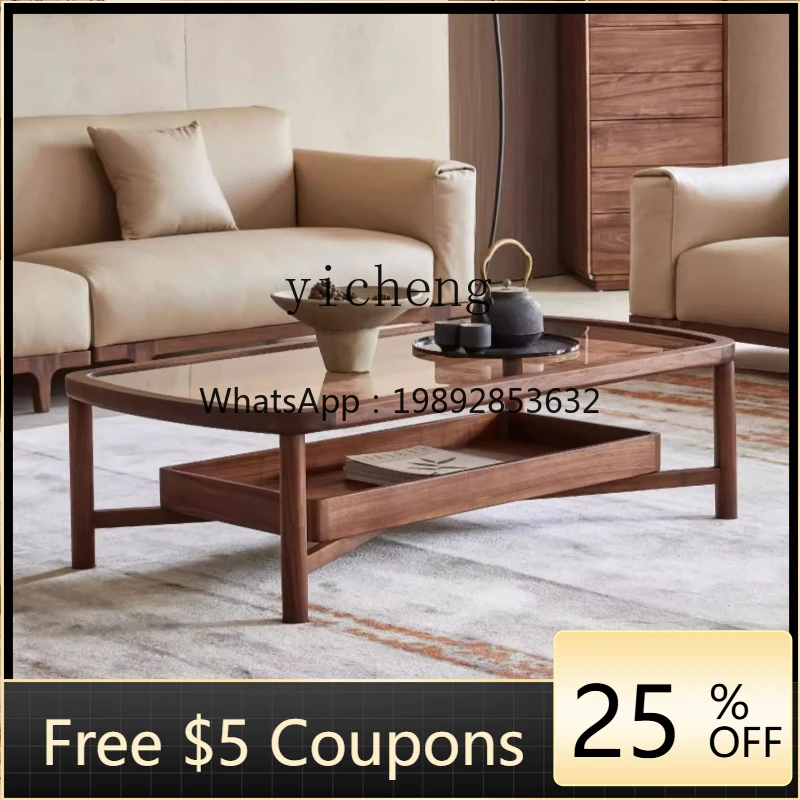 

UU North American black walnut glass coffee table minimalist solid wood coffee table living room home