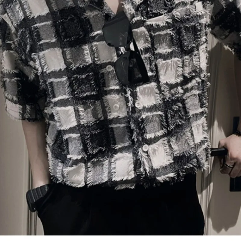 Boyfriend Summer 2024 New Patchwork Square Collar Button Pocket Plaid Fashion Slim Comfortable Casual Short Sleeved Shirts