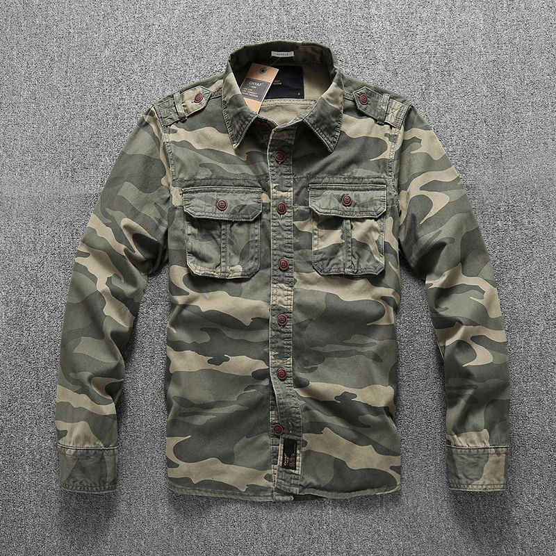 Multi-Pocket Cargo Jacket Men Tactics Military Retro Casual Safari Style Loose Lapel Jackets Camo Outerwear Uniform