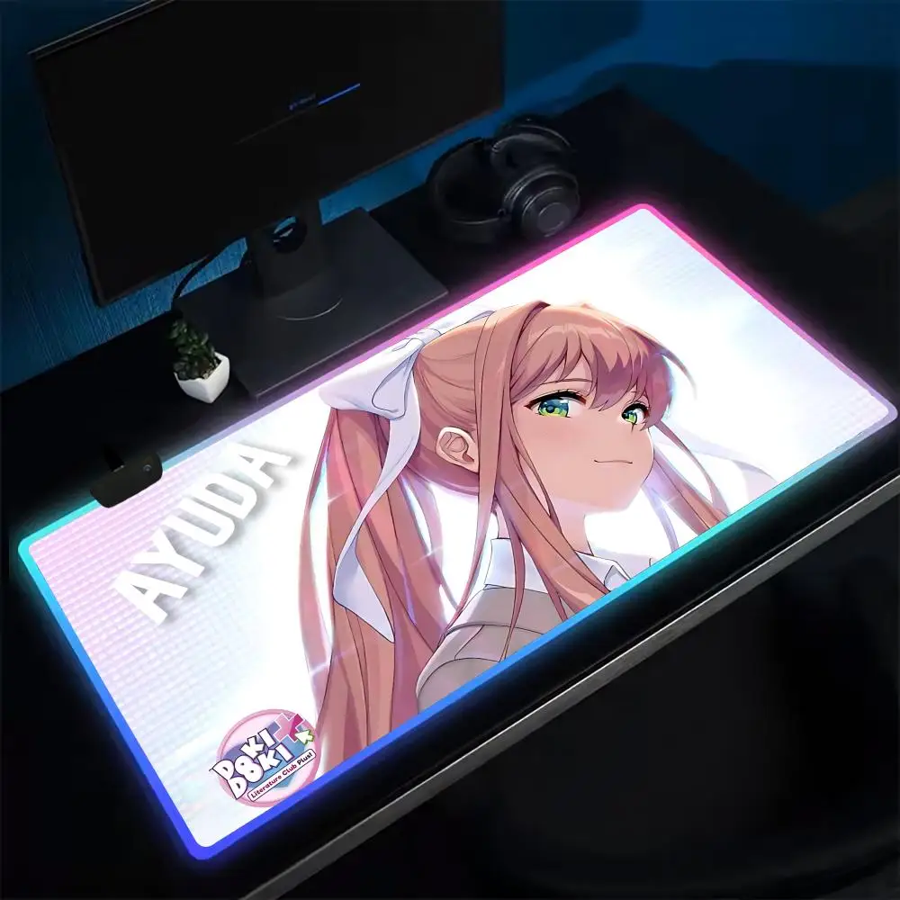 

13-Аниме DDLC D-Doki Коврик для мыши Аниме Игровой коврик для мыши Светодиодные настольные коврики с подсветкой Резиновые настольные коврики XXL RGB Настольные коврики