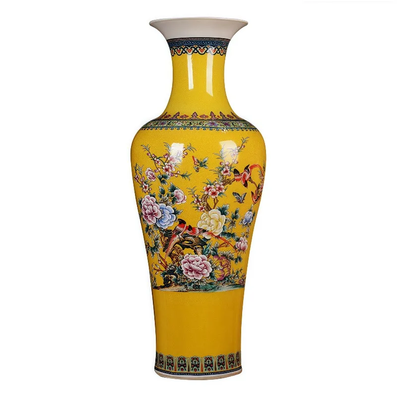 Chinese home decoration ornament ceramic vase enamel color ceramic vase entrance ornament ceramic handicraft gift