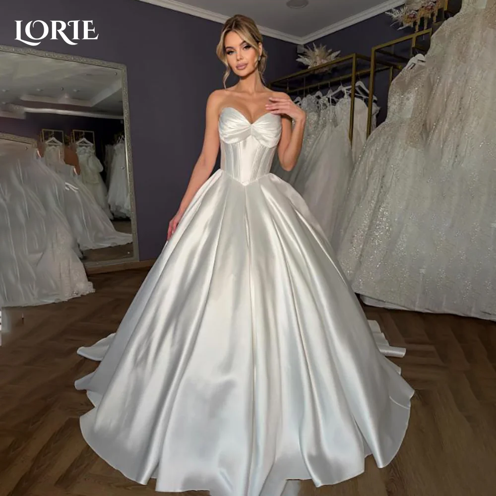 LORIE Satin Bow Wedding Dresses Arabia  A-Line Pleats Ball Sweetheart Bridal Gown Princess Bride Dress Customized Simple Dress