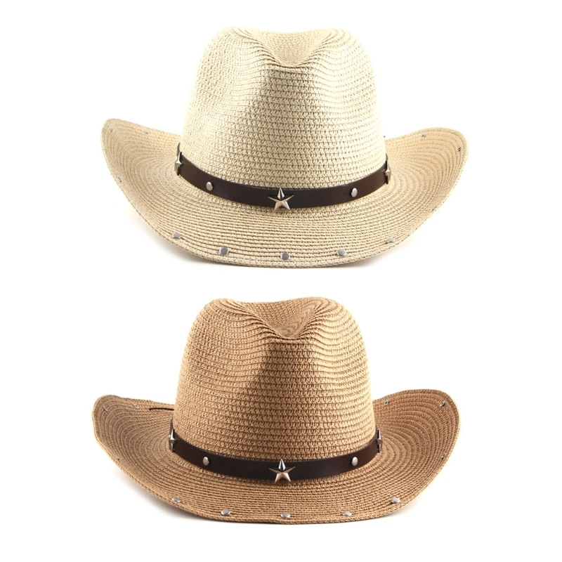 Handmade Fishing Hat Wide Brim Woven Cowboy Hat for Women Men Dress-up Party Unisex Cowgirl Hat for Camping Hat