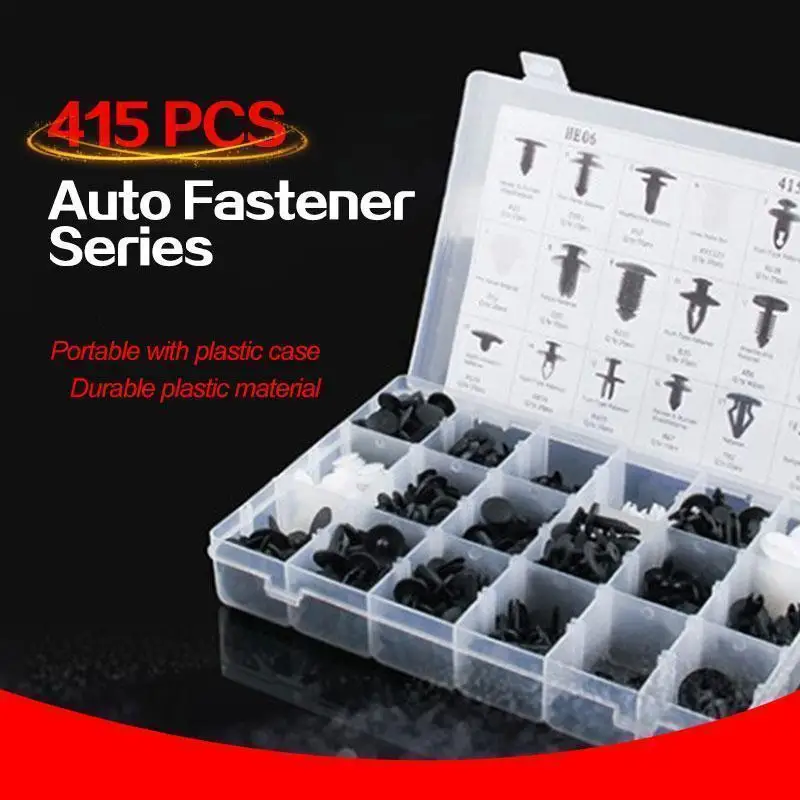 

415 Pcs Car Retainer Clips & Plastic Fasteners Kit - 18 Most Popular Sizes Auto Push Pin Rivets Set -Door Trim Panel Clips