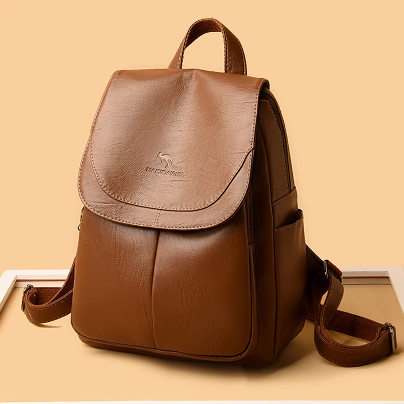 

Ladies Large Capacity Bookbag Rucksack Women Backpack High Quality Soft Leather Female Vintage Bag School Bags Travel Bagpack