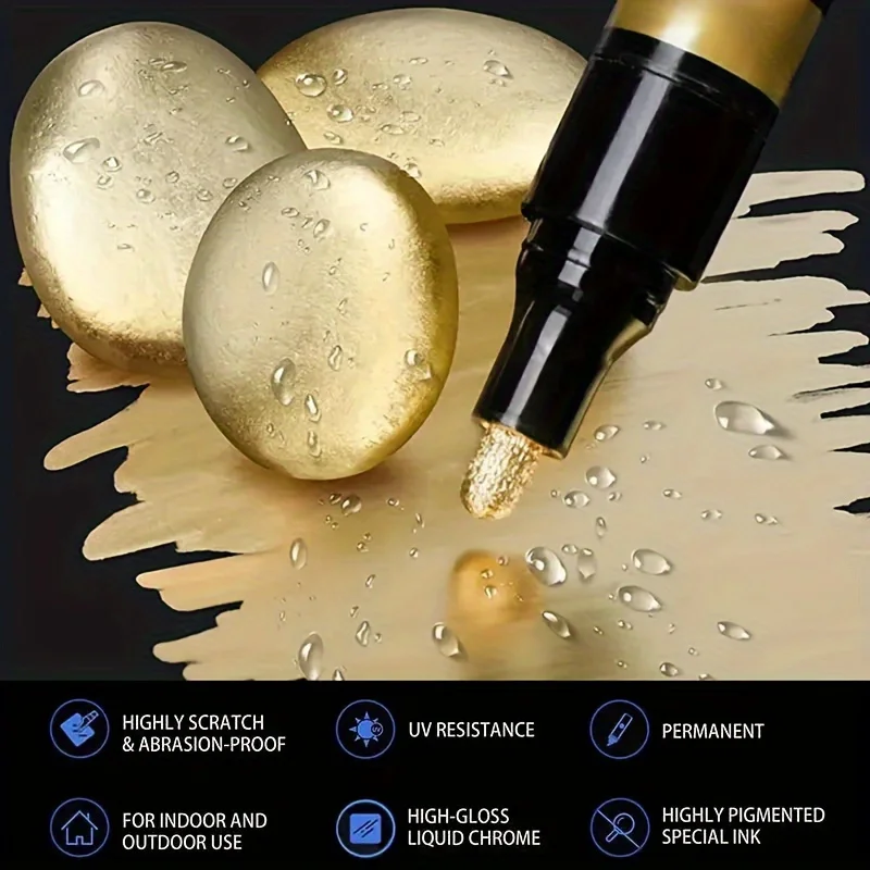 6/1pcs Chrome Pen Marker Mirror Waterproof Paint Repair For Rock Ceramic Glass Metallic Gold/Silver 2mm Nib