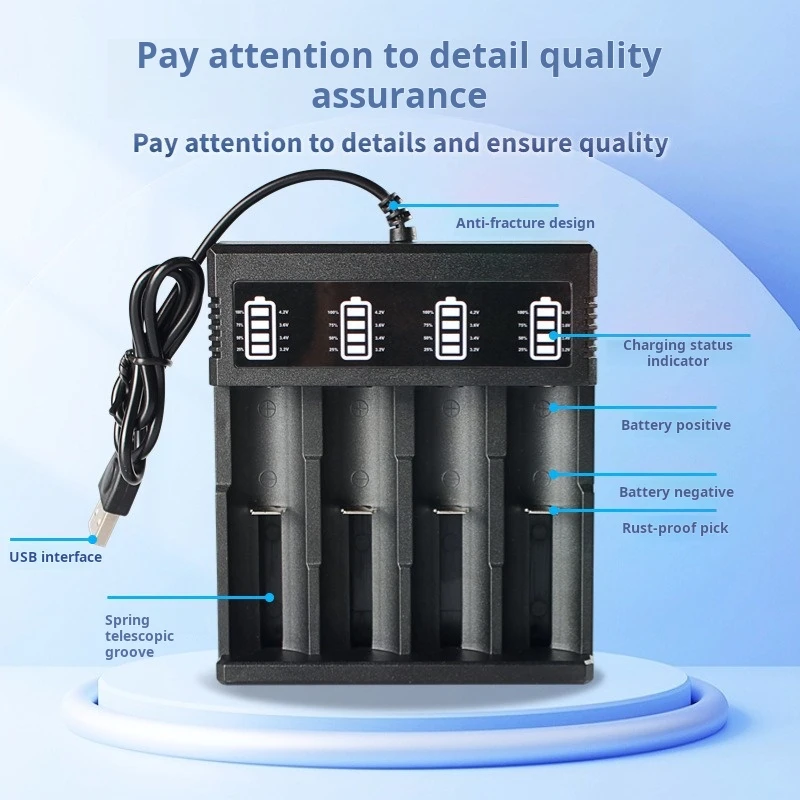 18650 18500 18350 14650 USB สี่ช่องชาร์จแบตเตอรี่ลิเธียมแบตเตอรี่ Charger 16650 16340 14500 10440 Charger