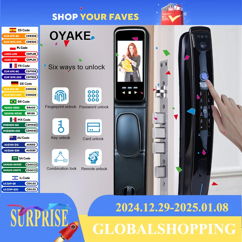 

Smart Fully Automatic Door Lock Electronic Peephole Biometric Fingerprint Password Card Key Unlock U Smart Go Remote Control