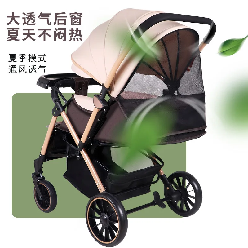 عربة أطفال قابلة للطي خفيفة الوزن في اتجاهين كرسي يدفع باليدين يمكن طيها بسهولة بزر واحد ممتص للصدمات للأطفال الرضع