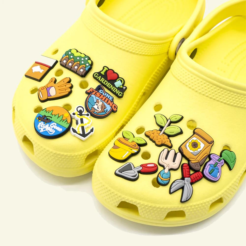 1/14 قطعة سلسلة زراعة الحديقة الأحذية السحر مقص البذور مجرفة إكسسوارات الأحذية دبابيس للنساء الرجال تسد مشبك الزينة