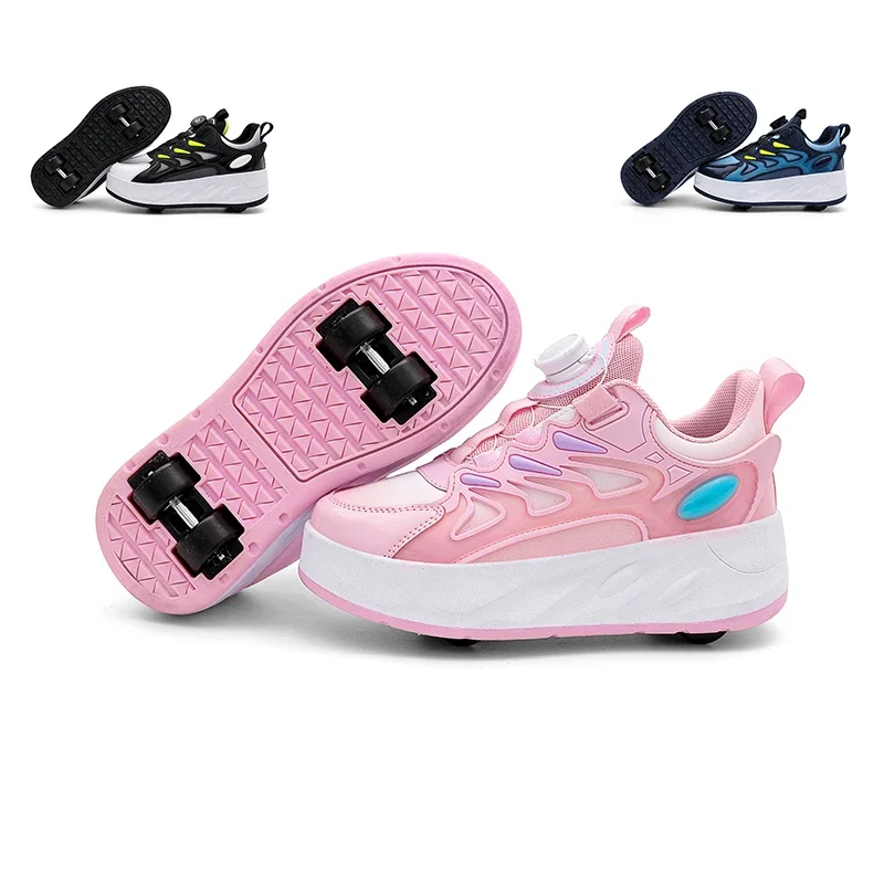 

Модные детские роликовые коньки с вращающейся пряжкой, обувь для мальчиков и девочек, детские парки, кроссовки с четырьмя колесами, повседневная спортивная обувь для прогулок