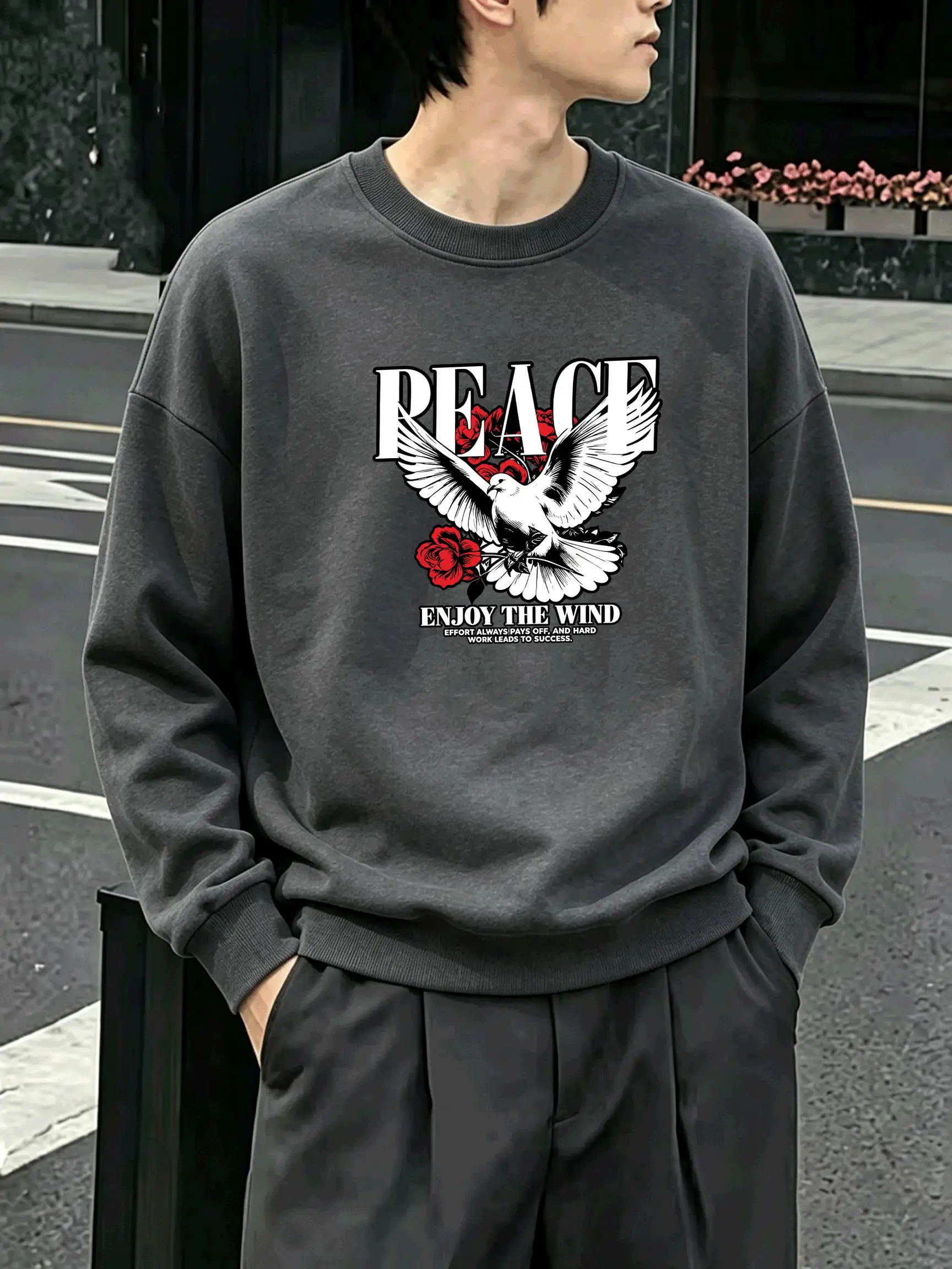Peace Dove Rose Enjoy The Wind Printed Men'S Sweatshirt Loose Fleece Clothing Autumn Streetwear Running Casual Unisex Pullover