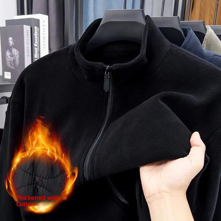 

Thiened Cotton Fce Jaet Zipper Hoodie Men's Winter Outerwear Warm Resistant to Dirt And Wear Long Sve High Collar
