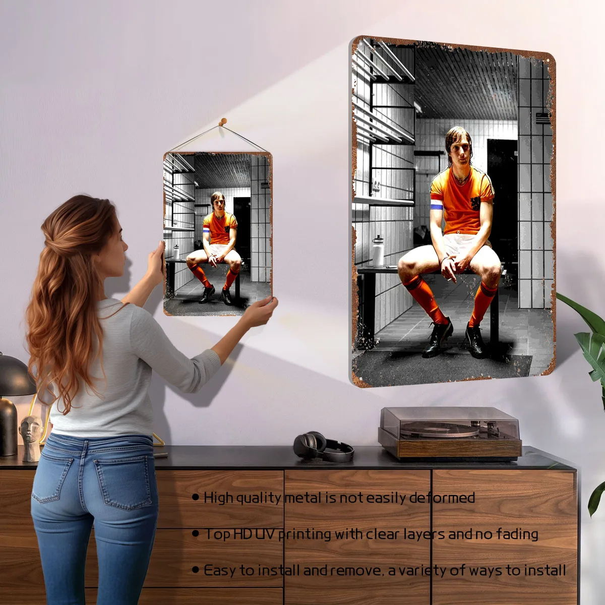 Johan Cruijff Poster Football Player Tinplate Sign Wall Art Mural Custom Soccer Metal Signs for Wall Art Decoration Retro Decor