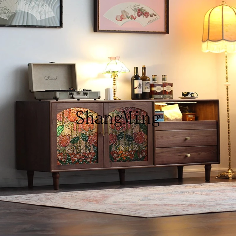 

ZYY dining side cabinet integrated against the wall living room solid wood home retro multi-functional locker