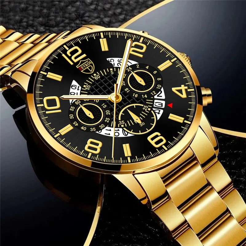 2PCS Fashion Mens Bracelet Watches Set Luxury Men Sports Silver Stainless Steel Quartz Watch Man Business Casual Wrist Watch