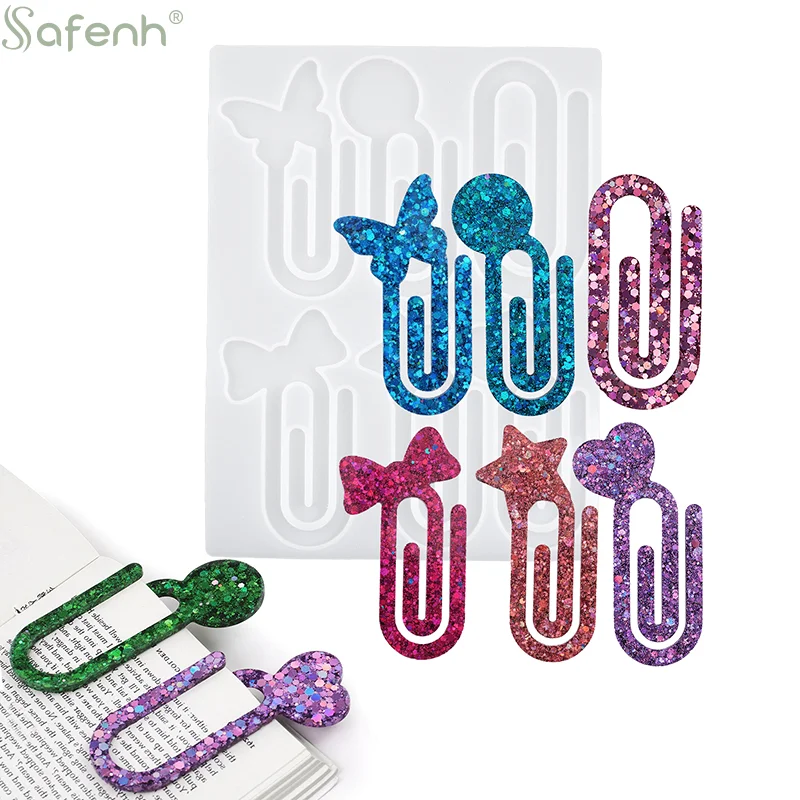 1 قطعة مشبك ورق سيليكون الإشارات المرجعية قالب المجوهرات-قوالب المرجعية الراتنج DIY بها بنفسك لصنع الحرف اليدوية ، قوالب الصب مشبك كتب لطيف قابلة لإعادة الاستخدام