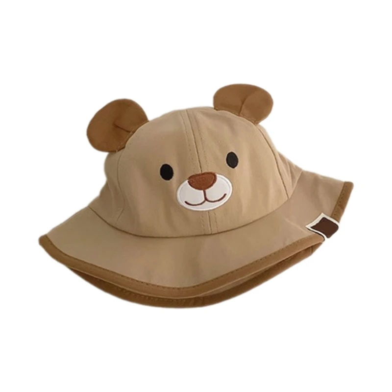 Baby Fisherman Hat Bear Ear Bucket Caps Wide Brimmed Basin Hats Trend Headwear with Elastic Chin Belt