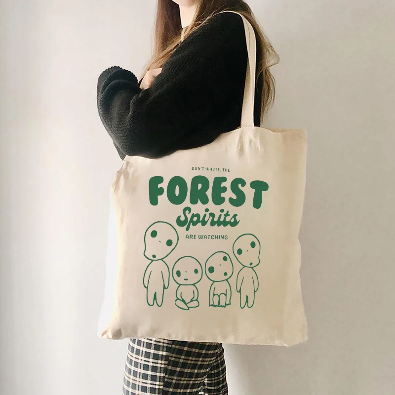 

Kawaii Forest Spirits Tote Bag Daily Commute Canvas Shoulder Bags Gift for Pretty Girl Large Capacity Travel Shopping Organizer