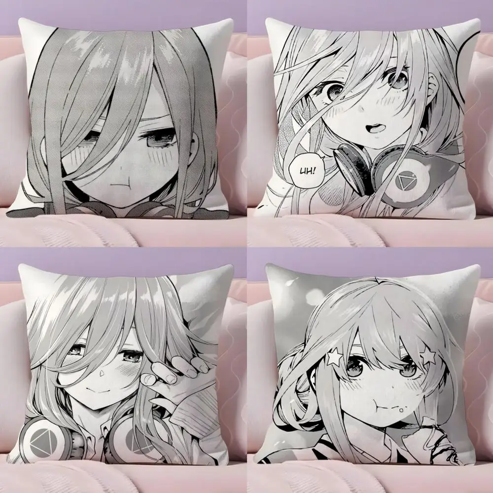 M-Miku Nakano W-Waifu Cushion Cover Plush Fabric Soft Double-Sided Printed Sofa Warm Winter Home Gift Pillow Cover