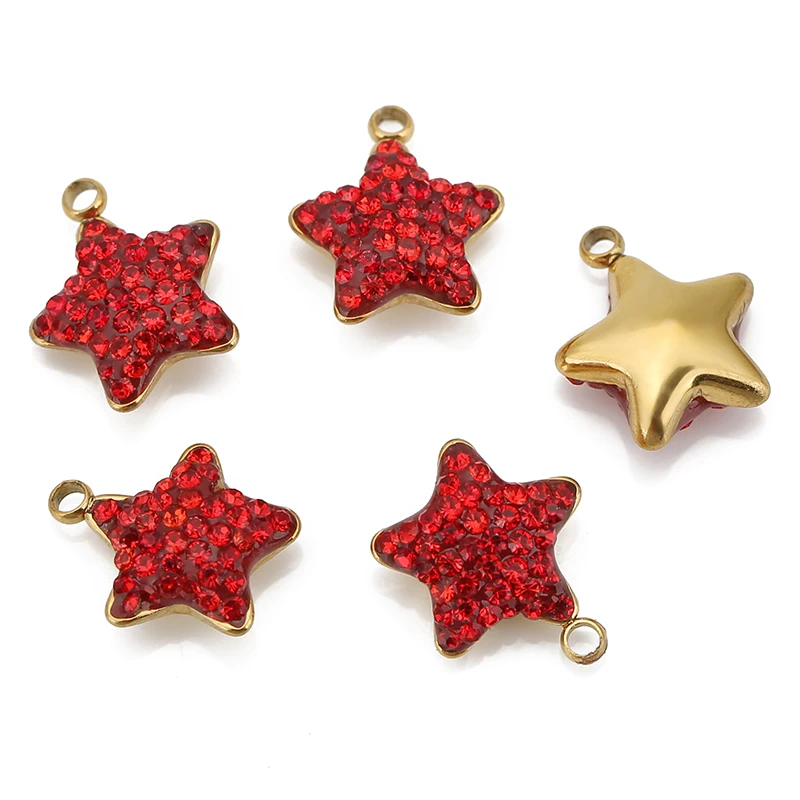 5pcs 11mm Stainless Steel Micro Rhinestone Colorful Star Charms Pendant for DIY Earrings Necklace Bracelet Luxury Jewelry Making