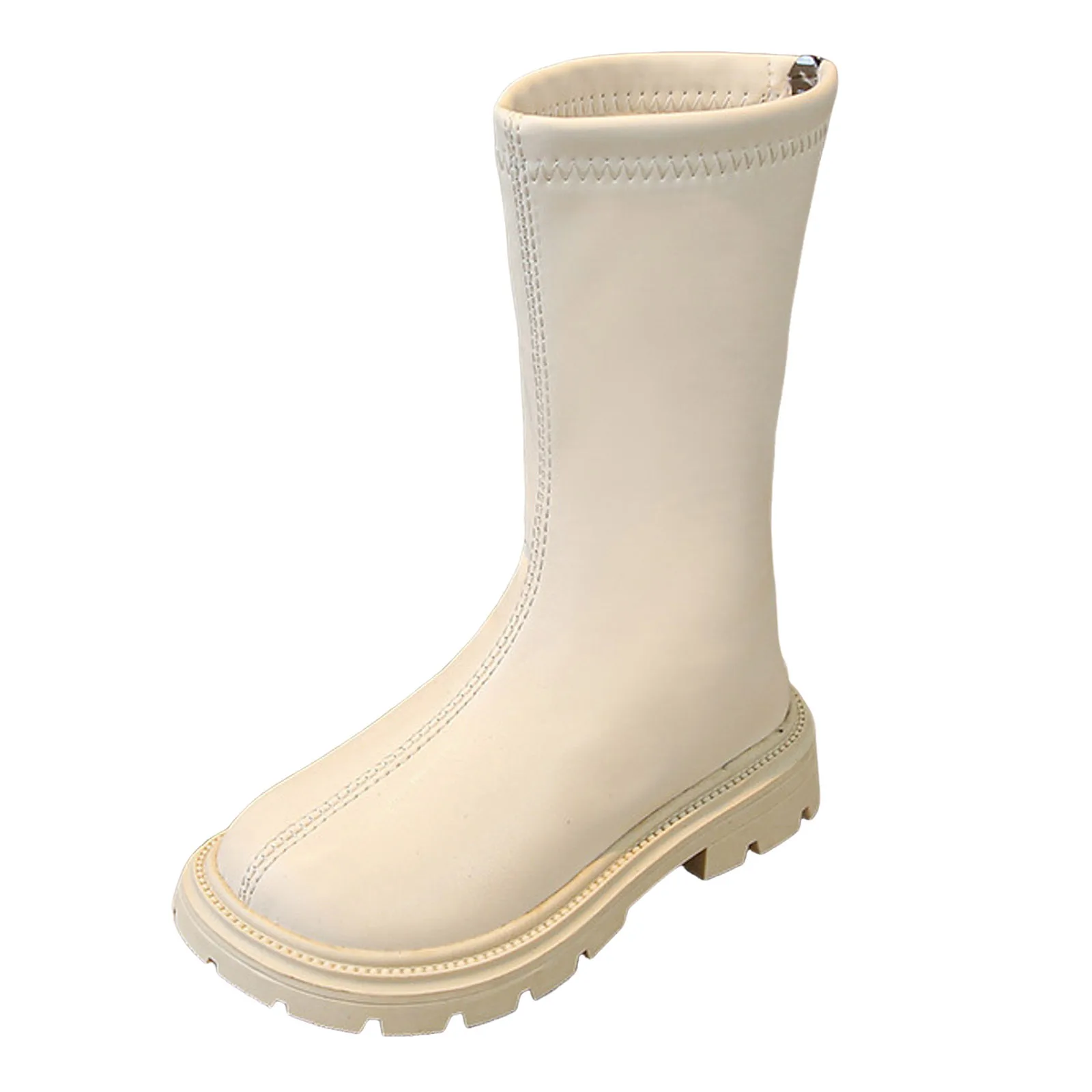 

Непромокаемые сапоги для девочек Модные зимние сапоги до середины икры для девочек на плоской подошве с толстой подошвой Нескользящие плюшевые теплые однотонные резиновые сапоги для девочек