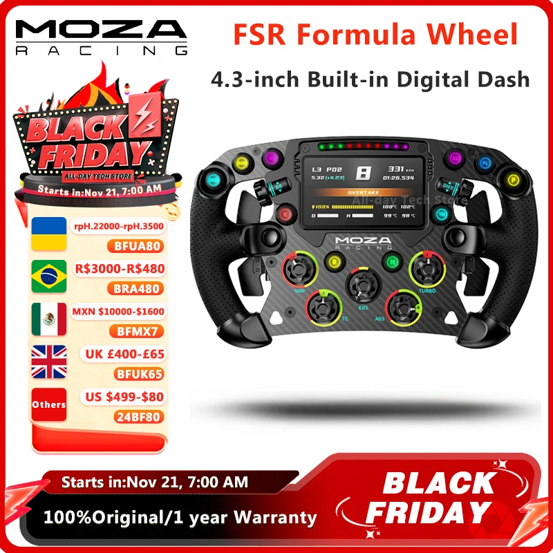 MOZA Racing FSR Formula steering Wheel With Magnetic Dual Clutch Paddles Perforated Leather Grips