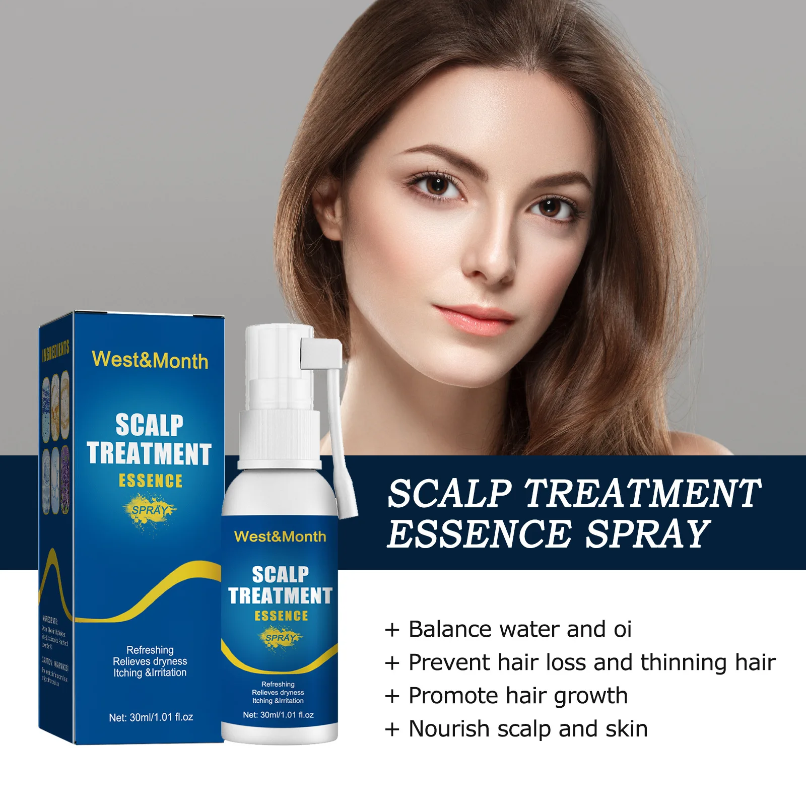 Scalp Treatment Essence Spray Cleansing Nourishing Anti Dandruff Repair Prevent Hair Loss Smooth Hair Care for Men Women 30ml