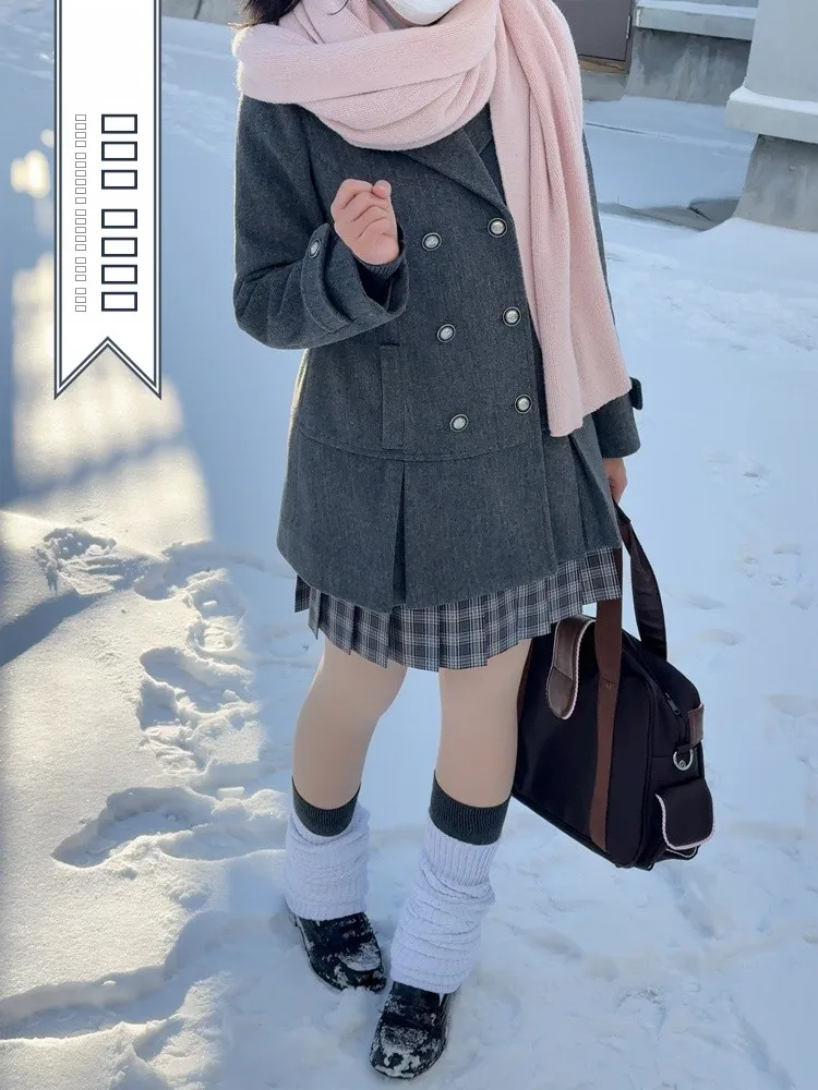 

ay Woolen Winter Coat Double Row Buttons College Sle Youth Faion ZONPER Women's Thiened Long Sve Open Front Coat