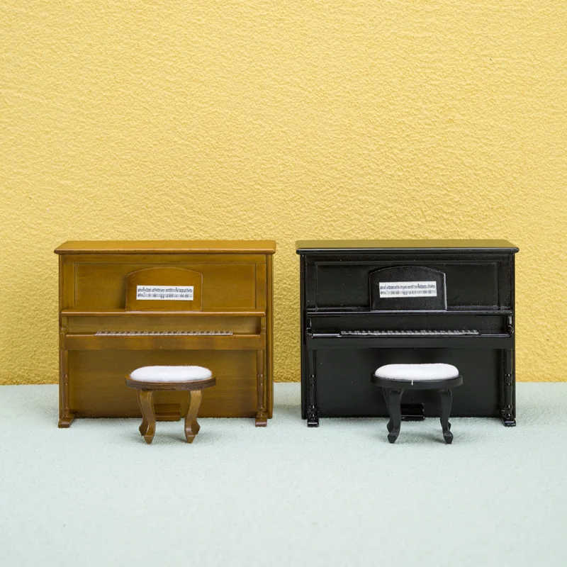 

Dollhouse Wooden Piano and Piano Bench Walnut Black Miniatures OB11 Mini Furniture Model Shooting Props Decoration Home Decor