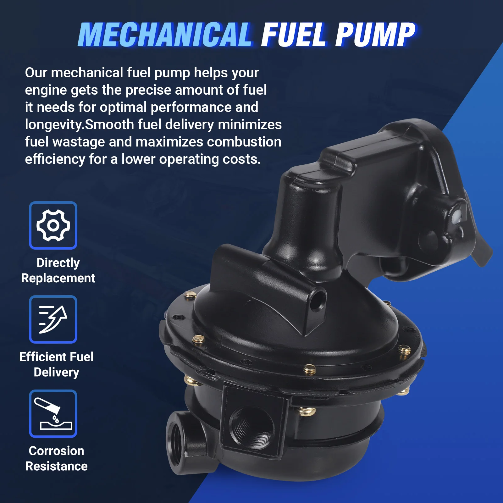 

Outlet & Inlet Port 3/8" NPT Mechanical Fuel Pump Black 6 PSI For Big-Block Chevrolet Chevy 396 402 427 454 502 8.2L V8 Engine